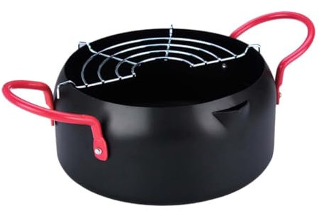 Cabilock Poêle à Frire Fonte pour Maison Friteuse avec Filtre pour Tempura Ailes de Poulet Compatible avec Plaque à Induction et Cuisinière à Gaz