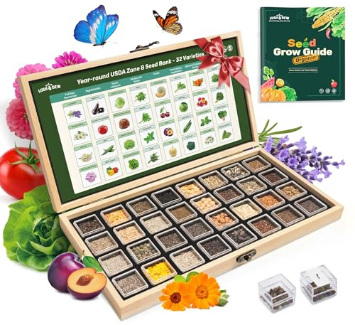 USDA Zone 8 Heirloom Seed Bank, 30,000+ Non-GMO 32 Varieties of Seeds for Planting Vegetables Herbs, Survival Seed Kit for Raised Garden Bed Greenhouse, Gardening Gifts for Mom Women Men