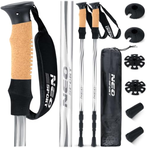 Neo-Sport Vandringsstavar Nordic Walking Justerbar 65-135 cm Aluminium Korkhandtag 1 Par Ljusgrå