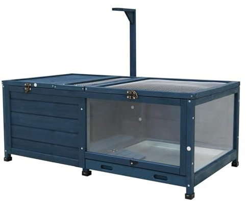 Mixtric Enclos pour Tortues D'intérieur, Maison pour Tortues en Bois, Cage pour Reptiles en Bois D'extérieur, avec Plateau Étanche Amovible, pour Petits Animaux,Bleu