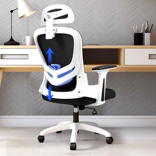 LEVIPE Ergonomischer Bürostuhl mit Lendenwirbelstütze, verstellbare Rückenlehne und Kopfstütze, verstellbare Armlehnen, Bürostuhl aus atmungsaktivem Netzstoff, für das Büro zu Hause