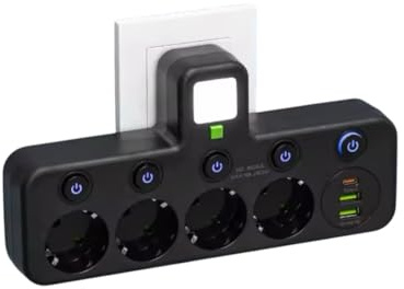 Steckdosenleiste mit 5 Steckdosen mit 4 EU-Steckdosen, 2 USB-Ports, 1 USB-C-Anschluss, individuelle Schalter, (4 P + USB, schwarz)