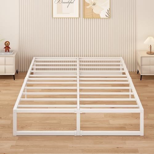 Yicensen Cama de Metal de 150 x 190 cm con Somier de Láminas de Metal, 36 cm de Altura, Marco de Camas Matrimoniales, Montaje Fácil, Estable, Blanco