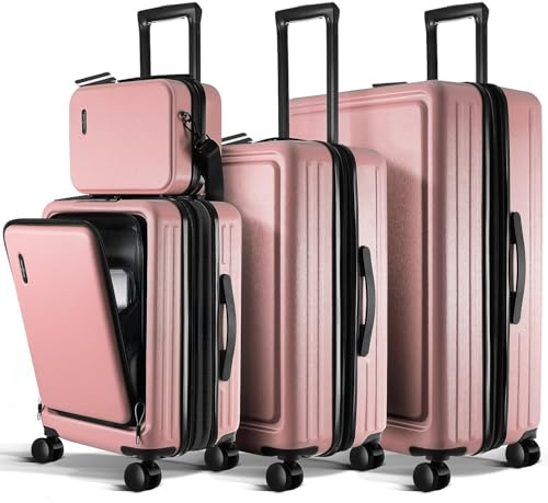 Hard Shell Luggage Sets with Spinner Wheels 4 Piece, Expandable Large Suitcases with TSA Lock, Travel Large Suitcase Set, Pink Luggage Set
