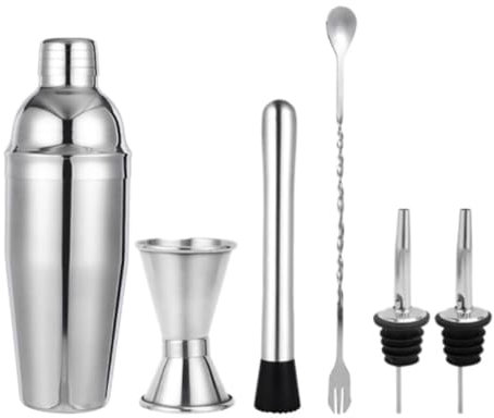Juego de coctelera, herramienta mezcladora for camarero, juego de coctelera de 6 piezas, juego de herramientas de barra con todos los accesorios prácticos de barra for mezclar bebidas, hogar, bar, fie
