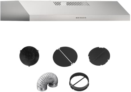 Borrallio 30 Inch Under Cabinet Range Hood, Slim Ductless Kitchen Vent Hood with 300 CFM Exhaust Fan, LED Lights, 3-Speed, Stainless Steel, Reusable Aluminum & Charcoal Filters