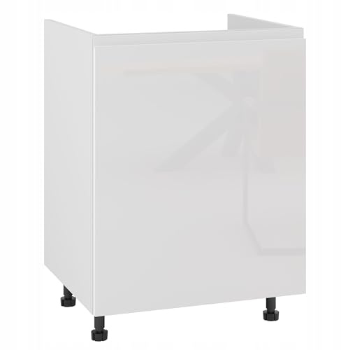 Laclar Küchenschrank Unterschrank MOD mit grifflosem Hochglanz-Front - Spülenschrank - höhenverstellbare Füße - Türöffnung rechts/Links - modern langlebig - 60x52,8x72 cm - Weiß