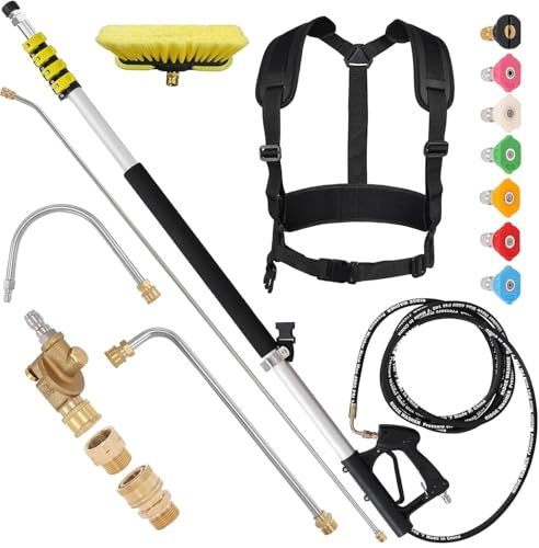 WUDLEP 24FT Telescoping Pressure Washer Wand, High Power Washer Telescopic Pressure Washer Wands with Brush Head, Aluminum Washer Spray Wand with 7 Spray Nozzle Tips