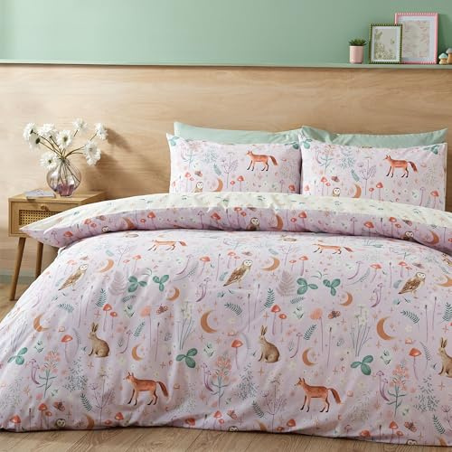 Catherine Lansfield Enchanted Twilight Animals Reversible Single Duvet Cover Set with Pillowcase Lilac