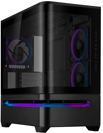 ASUS Prime AP202 ARGB Coque mATX Noire avec Verre incurvé entièrement trempé, Prend en Charge Les Cartes Graphiques jusqu'à 420 mm de Long, radiateurs de 360 mm de Long, Rail Facile à détacher, Fente