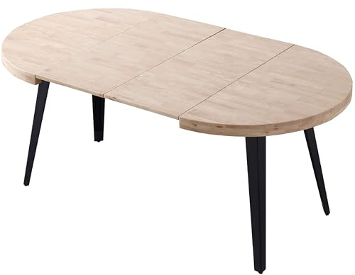 Miroytengo Runder Esstisch, ausziehbar, Bali, nordische Eiche und Schwarz, 76 x 100 - 180 x 100 cm