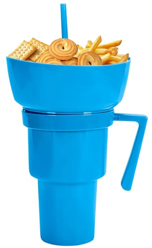 Qikam Stadium Tumbler with Snack Bowl, 2 in 1 Cup Bowl Combo with Straw, 32OZ Snack and Drink Cup, Leakproof Travel Cups, Reusable for Kids Adults, for Popcorn Candy Chips for Movies and Stadium