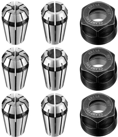 Fangxuee Juego de 9 Tuercas de Pinza de Resorte ER11, Pinza de 1/8 Pulgada + Pinza de 1/4 Pulgada + Tuerca de Sujeción, Juego de Pinza de Resorte de Precisión.