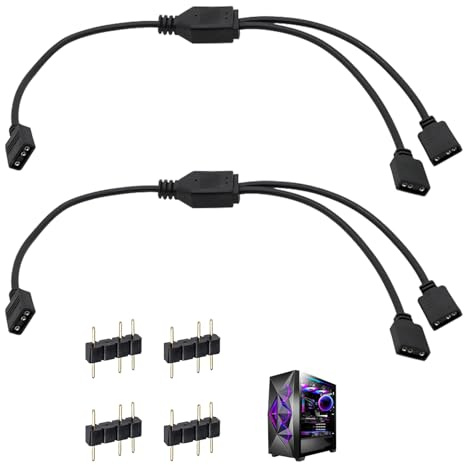 2 Piezas Cable RGB 5V 1 a 2 de 3 Pines, Splitter Fan ARGB para Disipadores y Tiras LED RGB Direccionables, Extensor de Iluminación PC Gaming, Conector Hembra a Hembra Compatible con Placas Base ARGB