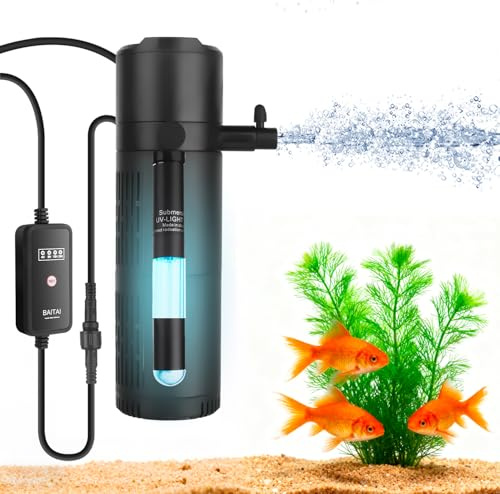 BAITAI 800 L/H UV Fish Tank Filter with Timer for 80–267L Tanks | For 80-267L Freshwater,Marine and Turtle Tanks; 5-in-1 Filtration,Aeration and Daily UV Cycle