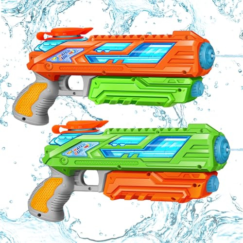 RONSTONE 2-Pack Vattenpistol för Barn – 280 ml Vattenpistoler med 8,8 Meter Räckvidd – Utomhus Trädgård Sommarfest Pool Vattenleksak för Pojkar och Flickor (Grön och Orange)