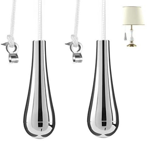 KDRNXVAL 2 Pcs Bathroom Light Pull Handle, Teardrop Chrome Pull Cord Switch End, Rust-Resistant Metal Light Cord Handle for Shower, Bathtub, Ceiling Light&Fan