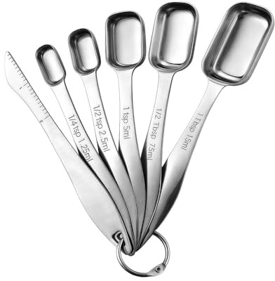 Pleyihe 6-Piece Metal Measuring Spoons Set, 18/8 Stainless Steel Kitchen Scoops with Engraved Measurements, Teaspoons and Tablespoons for Baking, Cooking, Dry and Liquid Ingredients (Square)