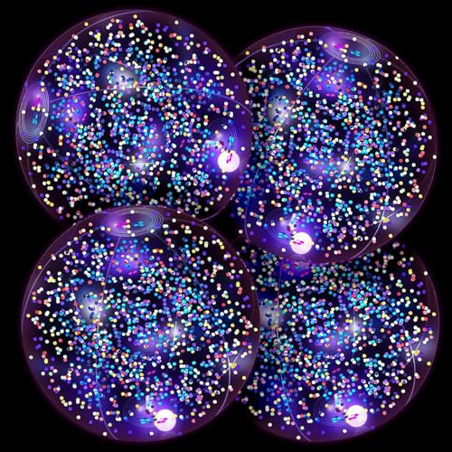 LQTSLFM 4 Stück Aufblasbarer Strandball Glitzer, Leucht Wasserball mit Konfetti, Transparenter Wasserball mit Rot-Blau LED Licht, für Pool, Strand, Sommerparty
