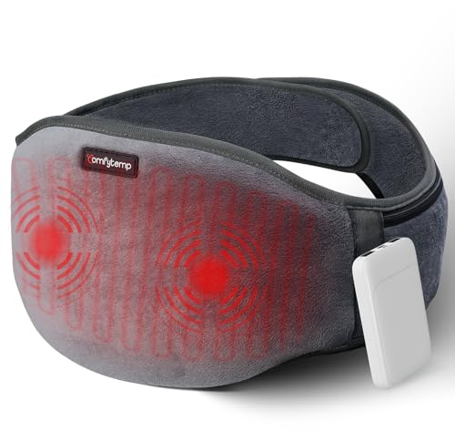 Comfytemp Cordless Heated Waist Belt with Vibration Massager, 3 Heat Levels | 5000mAh Rechargeable Portable Heating Back Massager Belt for Lower Back, Lumbar, Waist, and Abdomen with 30 Mins Auto-off