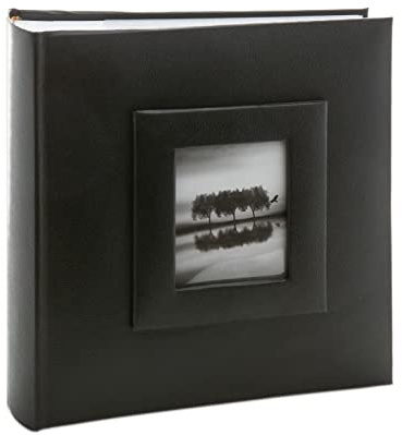Kenro Savoy Series Black Faux Leather Photo Album for 100 Photos 7x5 inch / 13x18cm with Frame for Photograph on Cover and Memo Space Beside Each Photograph, Savoy Series – KD140