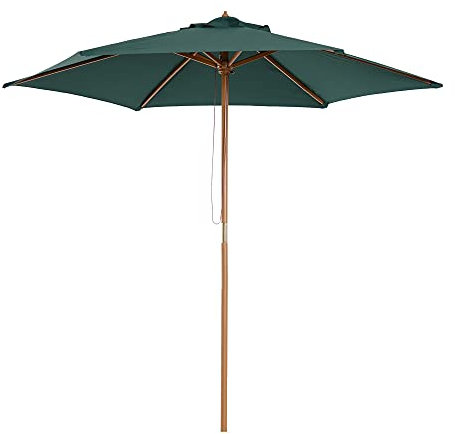 Outsunny 2.5m Wood Garden Parasol Sun Shade Patio Outdoor Wooden Umbrella Canopy Green