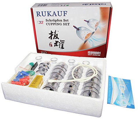 HQ Massage Schröpfen XXL Set mit 32 Schröpfgläser aus Kunststoff mit Magneten + Vakuumpumpe