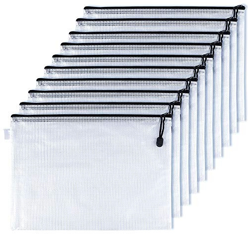 KUUQA 10 Pièces A4 Zipper Document Dossier Pochette File Sacs Porte-Documents pour Bureaux Fournitures Cosmétiques Stockage