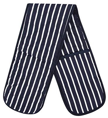 MOLLY MALOU Butcher Stripe Double Oven Gloves Quilted Heavy Duty Cooking Potholder Heat Resistant Mitt 18x90cm (Navy)