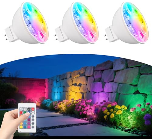 Makergroup MR16 Color Changing LED Bulbs, RGB GU5.3 Bi-pin Light, Warm White+15 Multicolors and 4-Level Brightness on Remote Control for 12V Low Voltage Landscape Lighting Holiday Lights 4W 3-Pack