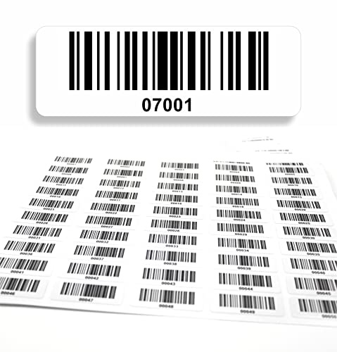 Etiquetas con código de barras 07001-08000, 5 dígitos, 1000 unidades 50 x 17 mm, etiquetas de inventario preimpresos, autoadhesivas, fabricado en Alemania