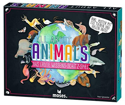 moses. All About Animals, das große Wissens-Schätz-Spiel über Tiere, Quiz mit 2 Schwierigkeitsgraden, Ratespiel für 2-5 Spieler ab 12 Jahren