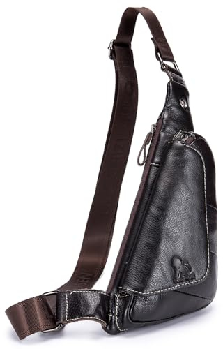 pundarika Bolsa de pecho de los hombres de cuero bolsa de hombro de negocios crossbody bolsa de deportes casuales bolso pequeño retro de la moda de la cartera-Marrón oscuro