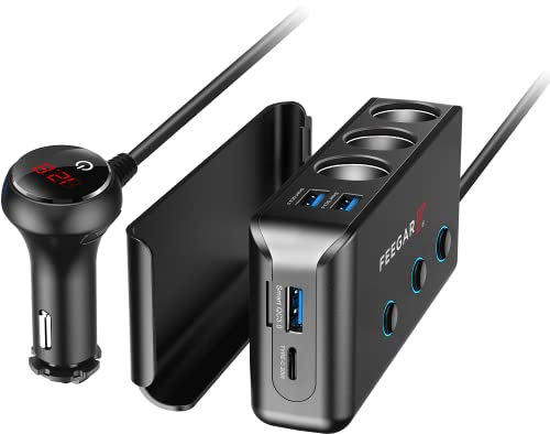 Feegar Ciga 4X USB QC 3.0 PD 20W Auto Ladegerät, 3 Fach 200W 12V/24V 10A Zigarettenanzünder Adapter USB KFZ Verteiler mit Getrennte Schalter LED Spannunganzeige für Smartphone Tablet Dashcam GPS