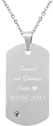Hanessa Personalisierte Kette mit Gravur Edelstahl 45-60 cm mit Anhänger Dog Tag in silber - Personalisierte Halskette für Frauen - Personalisierter Schmuck Damen