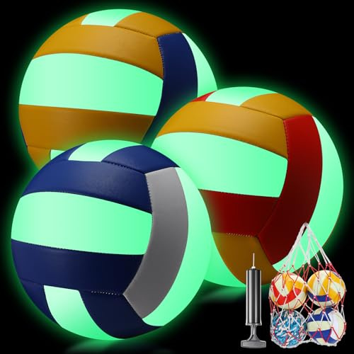 Libima 3 Pcs Glow in The Dark Volleyball with Pump Mesh Bag Official Size 5