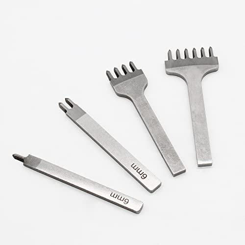 Coufce Perforadora de cuero de 6 mm, perforadora de costura de cuero, 1/2/4/6 puntadas de diamante para manualidades de cuero (4 piezas)