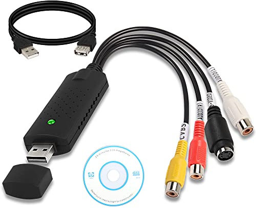 MEIRIYFA Cavo adattatore USB 2.0 per acquisizione audio video, convertitore da VHS a digitale, video grabber VHS VCR TV a DVD adattatore convertitore per PC Windows