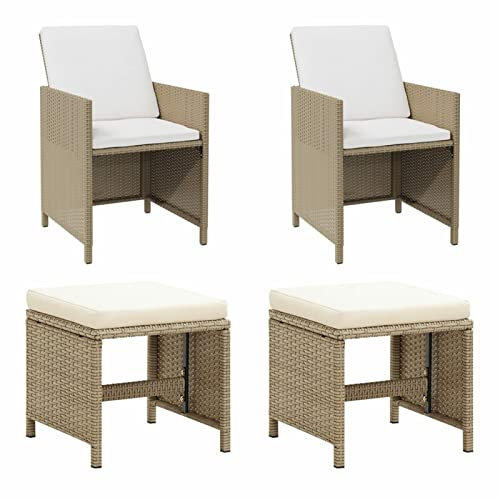 SHUJING Gartenstühle mit Hocker 2 STK Gartensessel, Campingstuhl, Hochlehner, Balkonstuhl, Balkonmöbel, Terrassenstühle, Balkon Stuhl, Poly Rattan Beige
