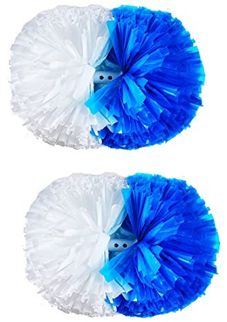 Yurosiay 2 Stück 5 Zoll Cheerleading Poms Cheerleader Pompons Handblumen Mit Griffen Bunte Cheerleading Puschel Cheerleader Tanzwedel für Sportspiele Bühnenauftritte Feiertage Blau Weiße