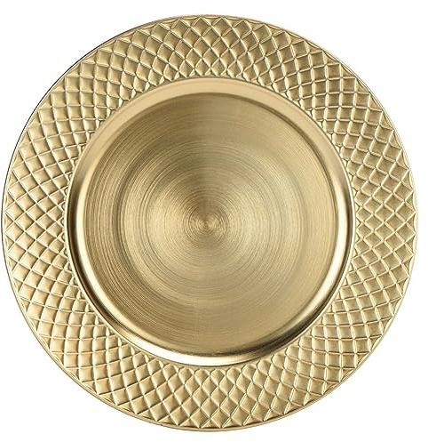 CAMOFOXIN 13 Charger Plates Set of 6, Antique Charger Plates Bulk Wedding, Round Dinner Chargers for Party, Birthday (Gold)