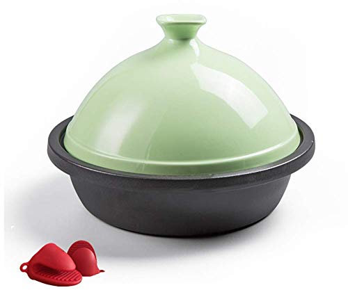 ZAANU Pentole per zuppa, Padella Spessa per casseruola in Ceramica con Base in ghisa e Coperchio a Imbuto in gres per Tutti i Tipi di Piano Cottura, Verde (Verde)