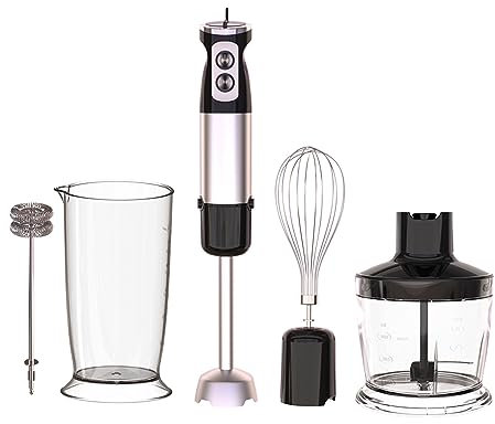 HYQFSAD 600w Immersion Hand Blender, High Power Pure Copper Motor With Double Mixing Blades Food Processor, 6-Speed Hand Blender for Baby Food Smoothies Soup (Color : 5-in-1)