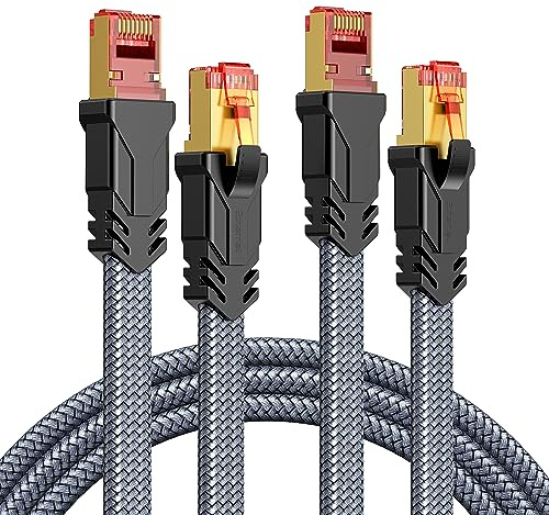 SNOWKIDS Cat8 LAN Kabel 40Gbps Nylon Flach Netzwerkkabel (8M Grau 2 Stück) | Robust Nylon-Kabel, 2000MHz Hohe Geschwindigkeit Patchkabel, S/FTP, RJ45 Stecker Ethernet Kabel für Router/Modem/TV/Switch