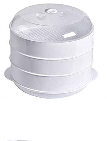Pentola A Vapore Pentola A Vapore for Verdure, Forno A Microonde Addensato Forno A Vapore Scatola A Vapore Rotonda in Plastica Piroscafo Domestico (Colore : Bianca, Dimensioni : 26.5x21cm)