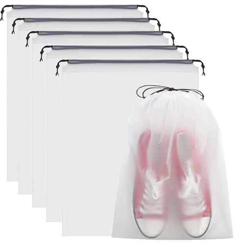 5 Pezzi Borsa Porta Scarpe da Viaggio, Borsa Scarpe da Viaggio Impermeabile, Sacchetti per Scarpe Antipolvere, 40 x 30 cm Sacchetti per Calzature con Coulisse
