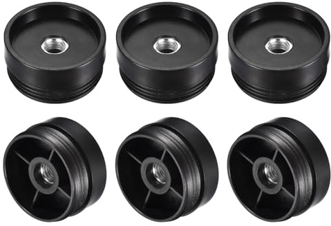 QUARKZMAN 6 Stück Kunststoff-Gewindeeinsätze mit M12-Gewinde, für 60 mm/2,36 Außendurchmesser Rundrohr, verstellbare runde Schwarze Kunststoffstopfen, Stuhlbein-Endkappen Möbelbein-Stopfen