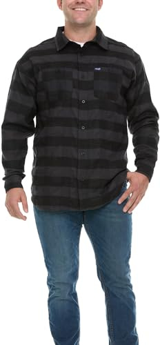 Wrangler Big and Tall Flannel Shirt for Men – Mens Button Down Plaid Shirt, Black/Grey, XXL Tall