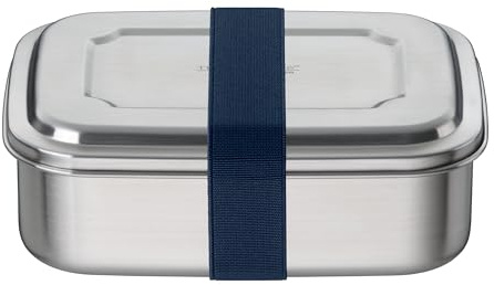 THERMOcafé TC Brotdose 1,00 l, Edelstahl, spülmaschinenfest, saphire blue | Edelstahl-Lunchbox mit Textilband, Pausenbrotbox für Schule, Uni , Büro & Unterwegs, blau