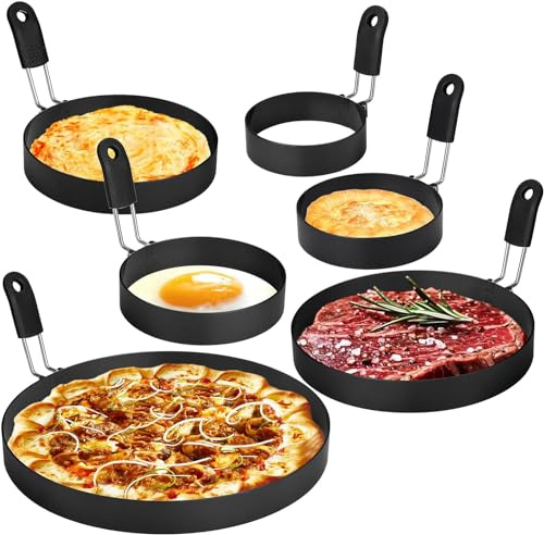 Egg Rings Sets 6 Stainless Steel Pancake Mold and Egg Ring Set | Nonstick Round Egg and Omelet Mold for Frying Eggs and Muffins